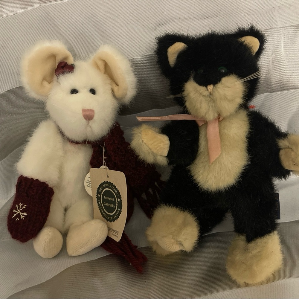 Boyds Bears Plush Mouse and Cat Set - Cream and Black